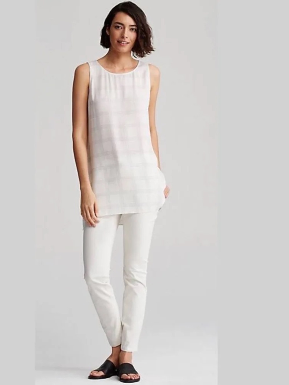 EILEEN FISHER Sleeveless Button Down White Tunic Top